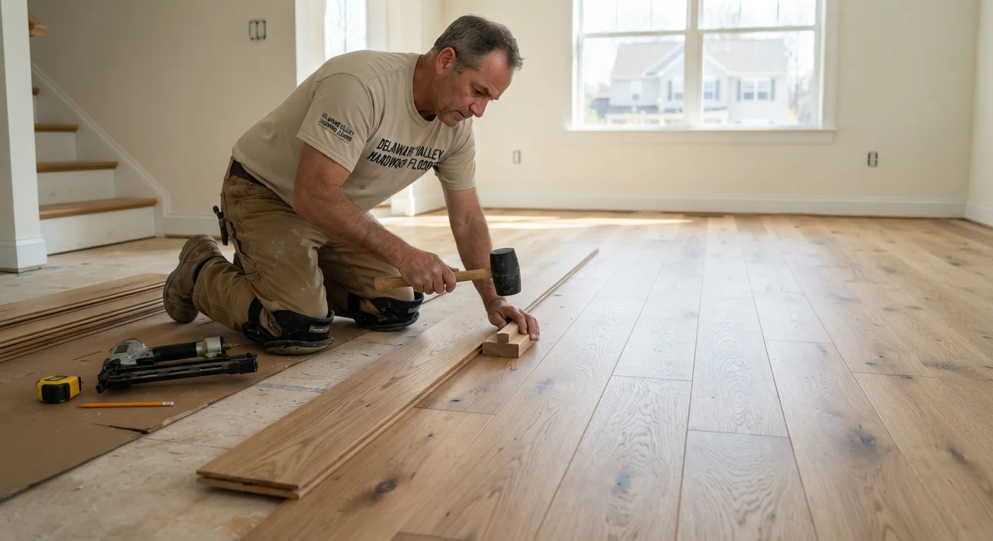 Close detail view of flooring services showing expert craftsmanship on site.