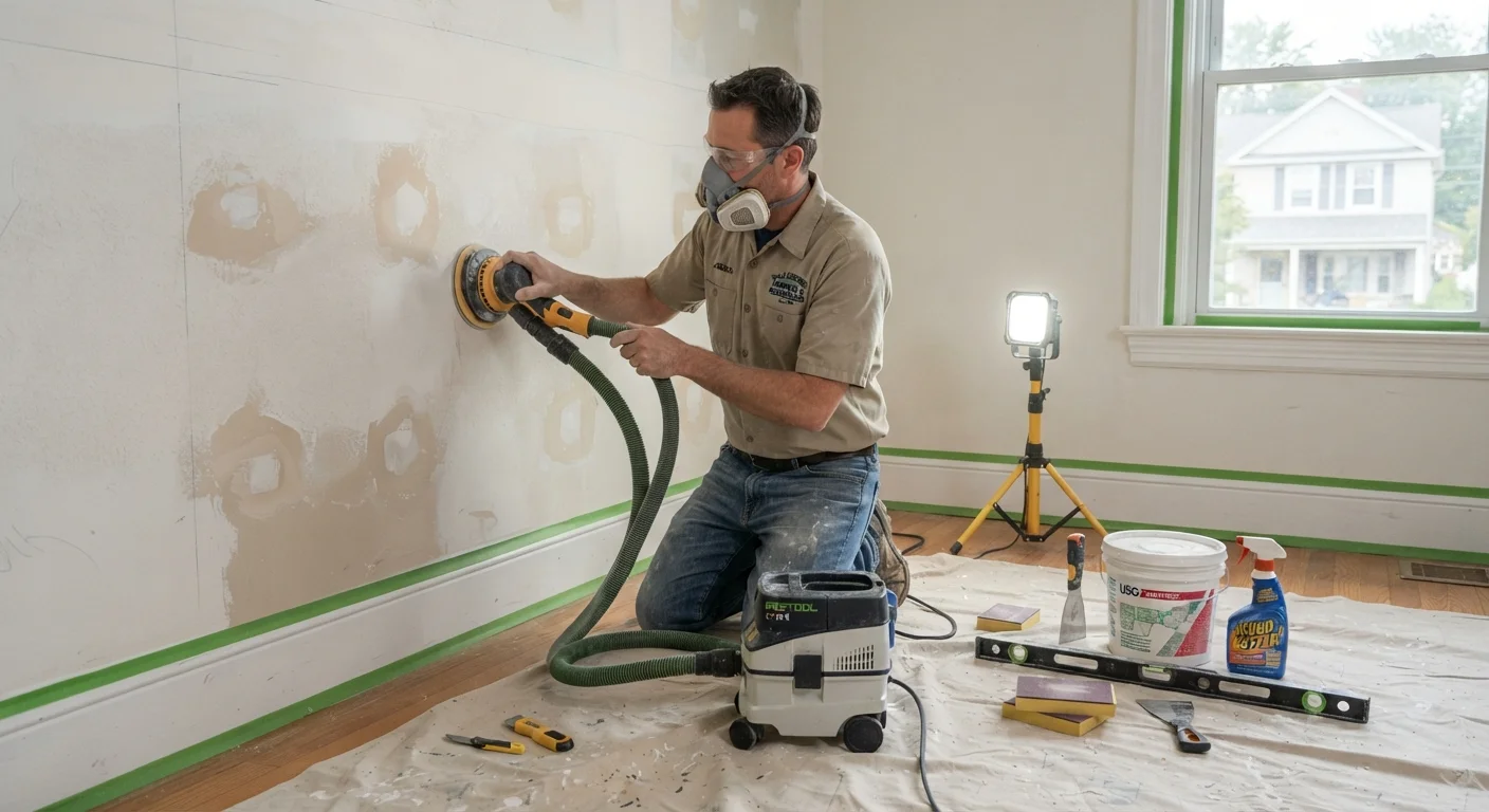 Technician checking wall surfaces prior to painting.