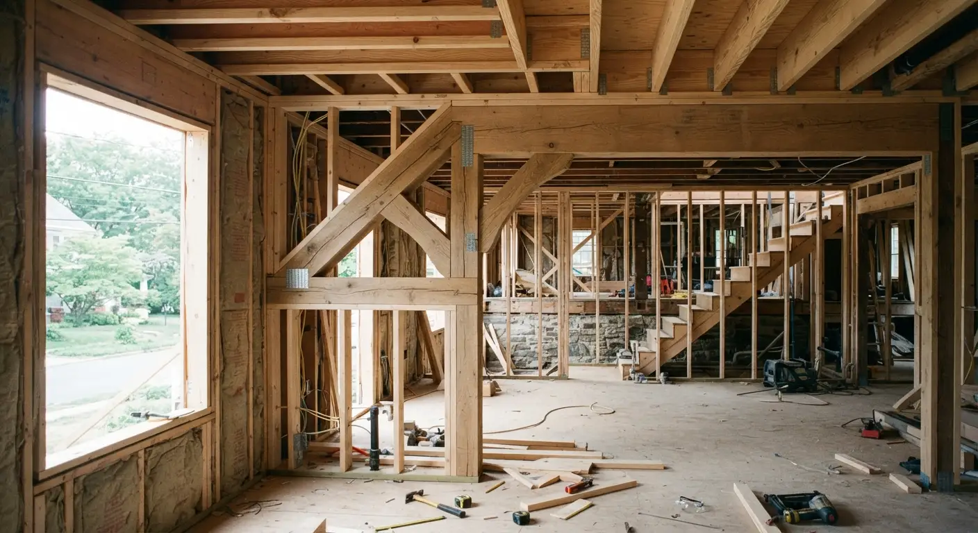 Close detail view of whole home remodeling preparation and measurements on site.